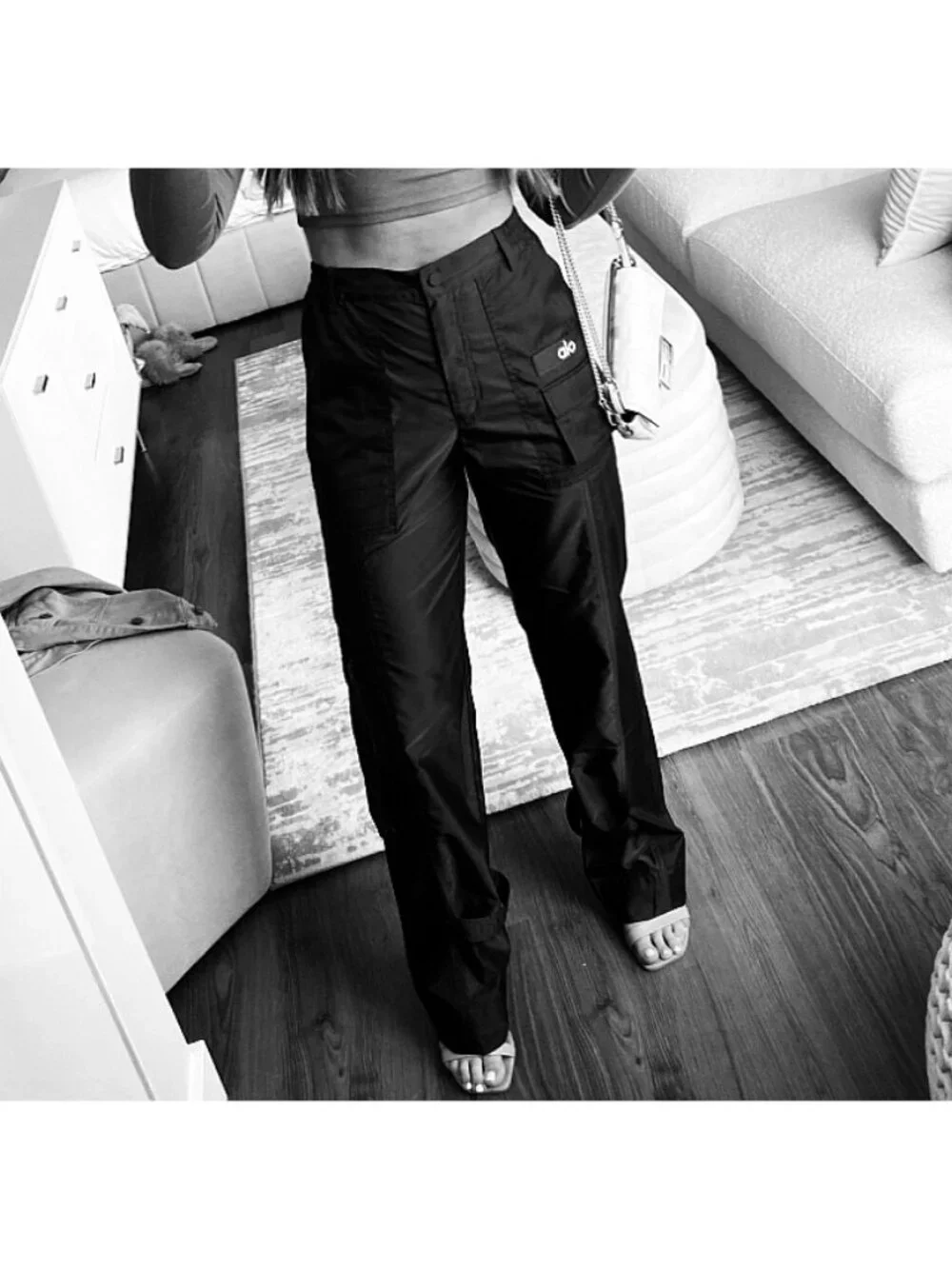 Alo Blaze Trouser Pants Black High-Rise Waist Cargo Windbreaker Hiking Edgy S
